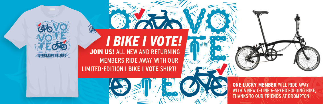 I bike I vote header, showing T-shirt design