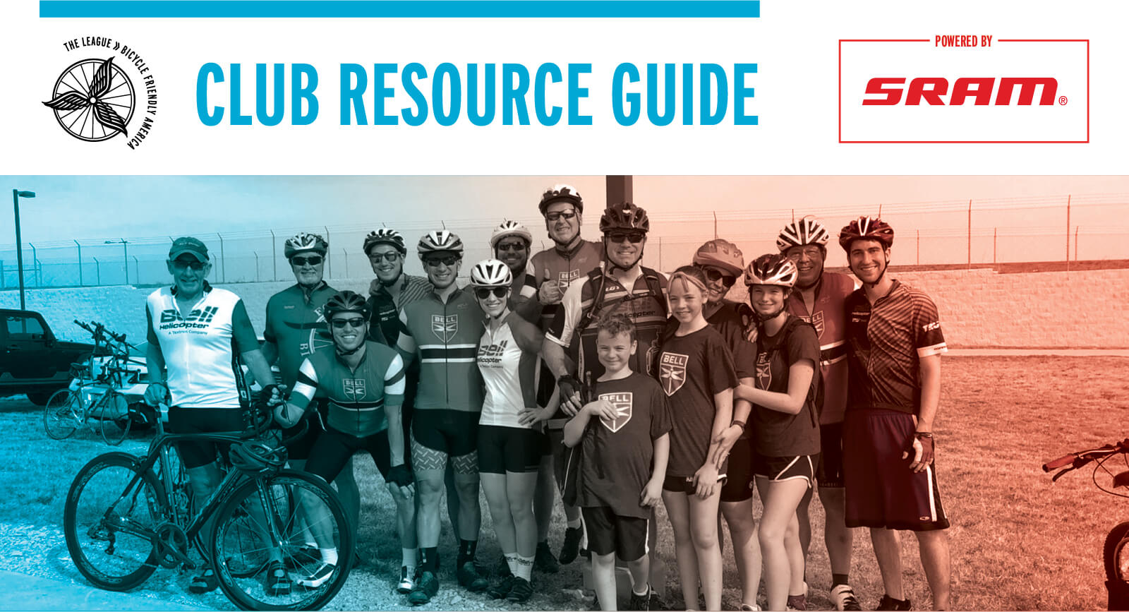 Club Resource Guide powered by SRAM featuring a group of bicyclists smiling